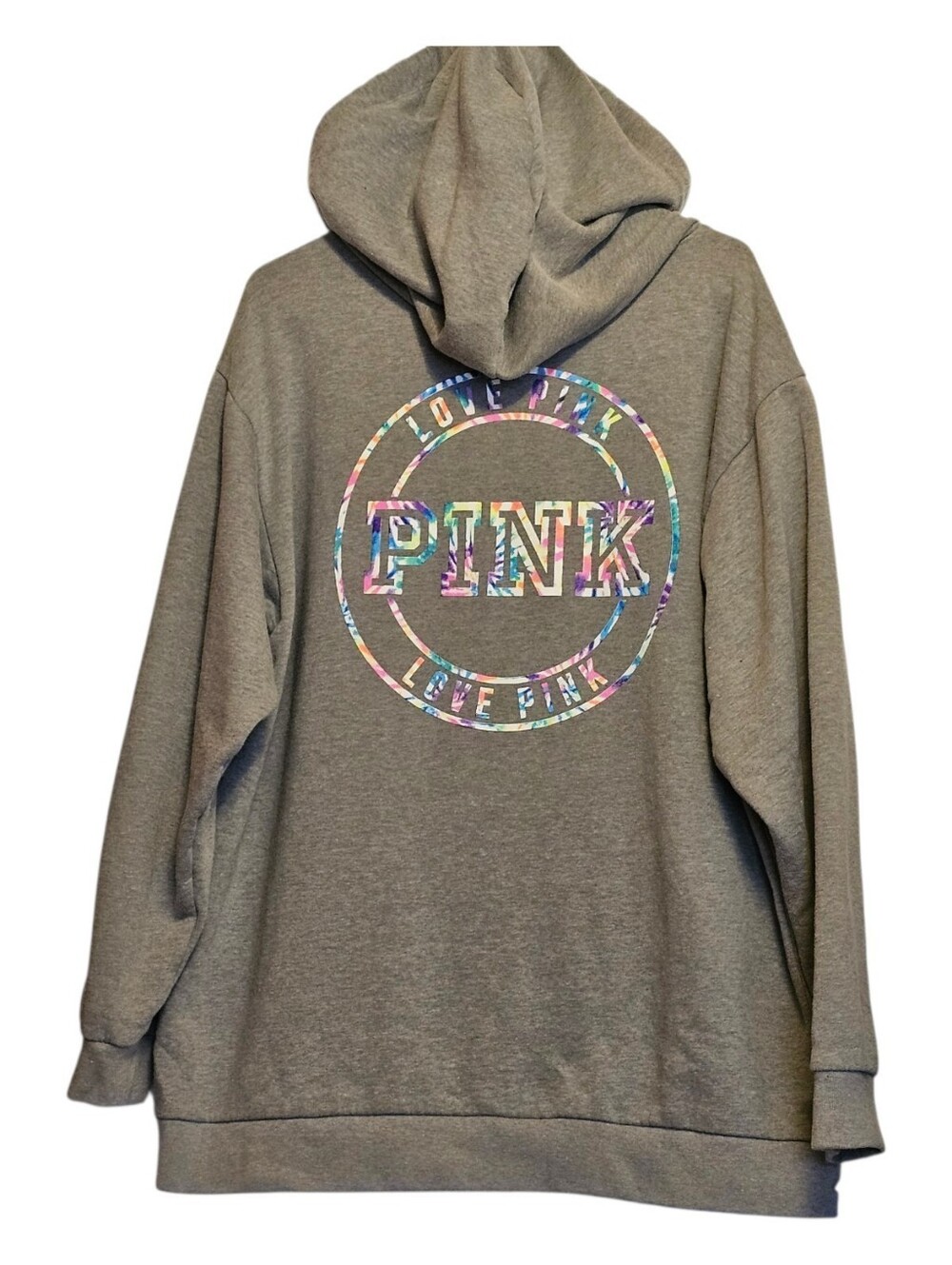 Victoria's Secret PINK Hoodie Gray Rainbow Tie Dye Logo XL